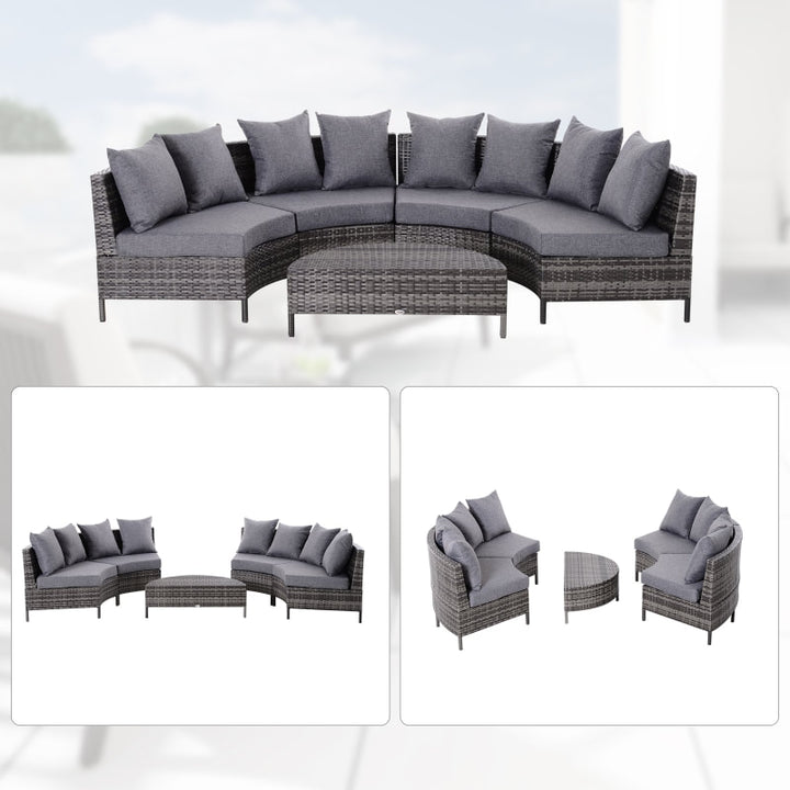 5pc Curved PE Rattan Wicker Sectional Conversation Furniture Set w Cushions Outdoor Patio, Grey