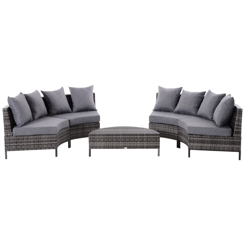 5pc Curved PE Rattan Wicker Sectional Conversation Furniture Set w Cushions Outdoor Patio, Grey
