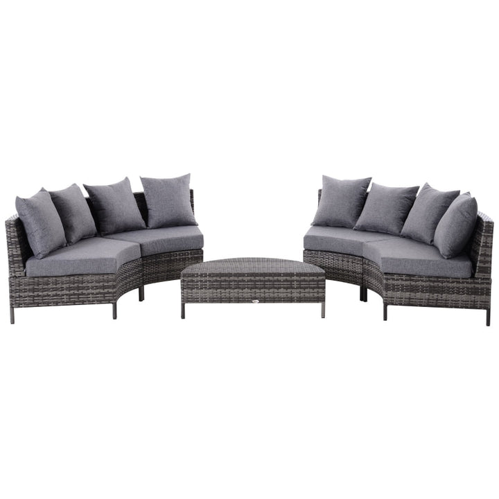 5pc Curved PE Rattan Wicker Sectional Conversation Furniture Set w Cushions Outdoor Patio, Grey