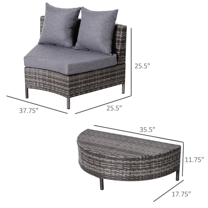 5pc Curved PE Rattan Wicker Sectional Conversation Furniture Set w Cushions Outdoor Patio, Grey