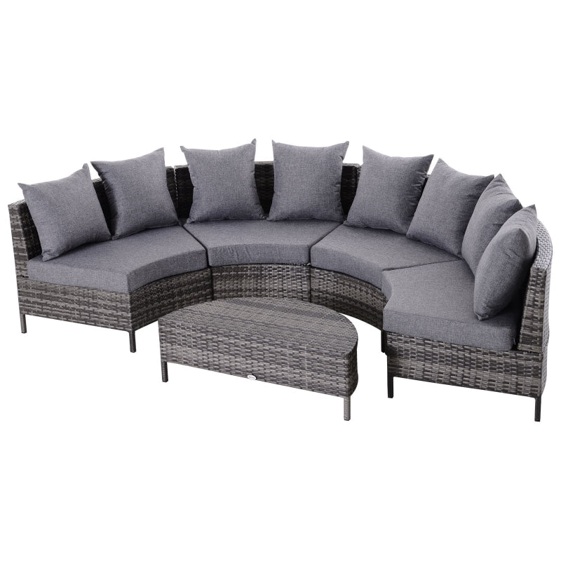 5pc Curved PE Rattan Wicker Sectional Conversation Furniture Set w Cushions Outdoor Patio, Grey