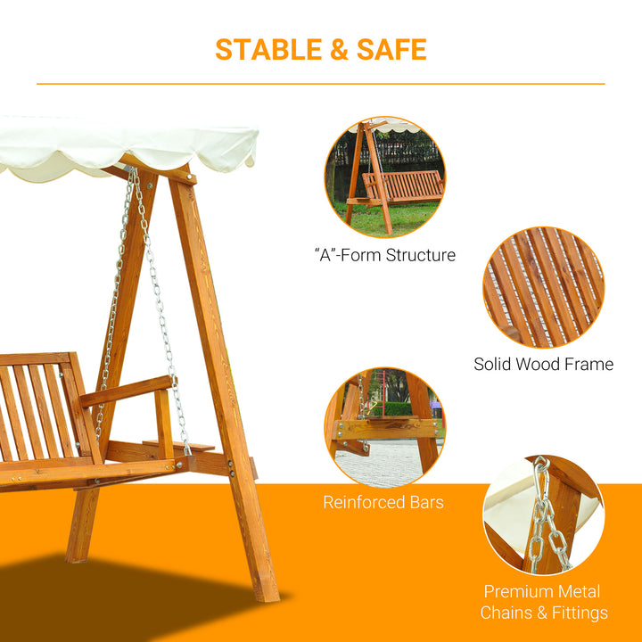 Outdoor 3-Seater Swing Lounger w/ Adjustable Canopy for Patio Backyard Garden Deck - Wood