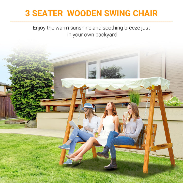 Outdoor 3-Seater Swing Lounger w/ Adjustable Canopy for Patio Backyard Garden Deck - Wood