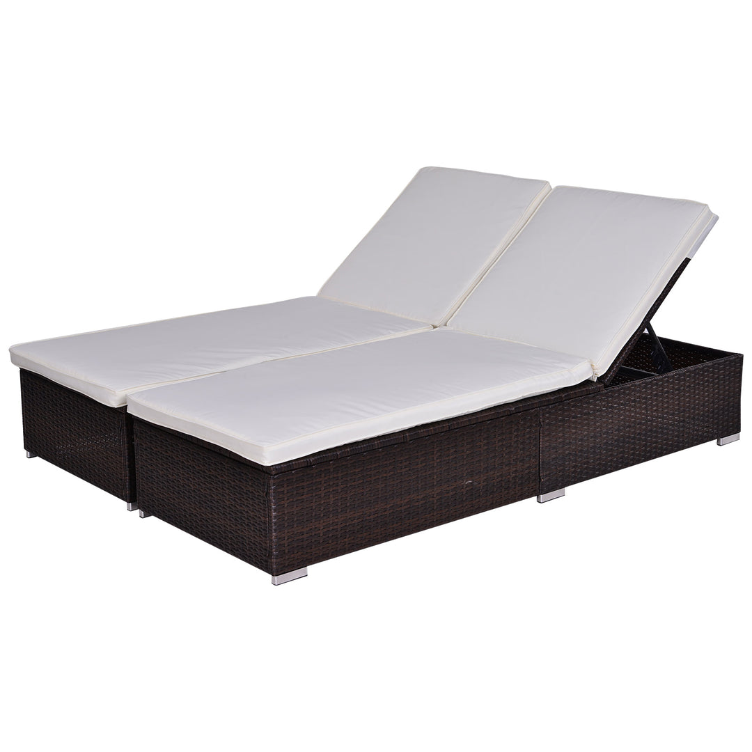 9PC Premium Rattan Wicker Outdoor Patio Conversation Furniture Set w/ 2 Loungers Brown & White