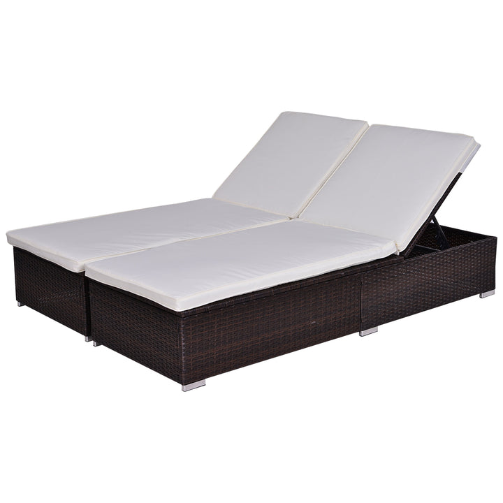 9PC Premium Rattan Wicker Outdoor Patio Conversation Furniture Set w/ 2 Loungers Brown & White