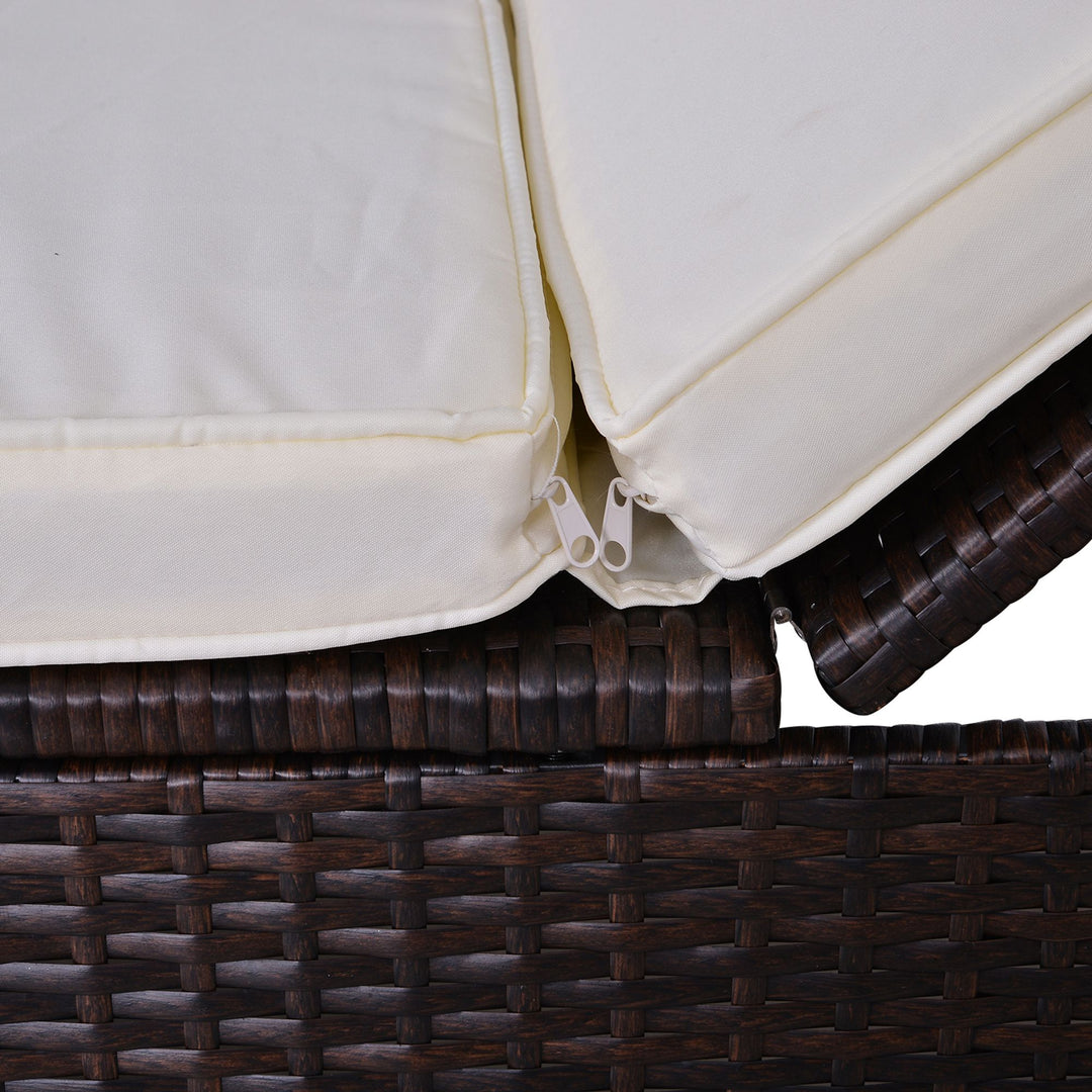 9PC Premium Rattan Wicker Outdoor Patio Conversation Furniture Set w/ 2 Loungers Brown & White