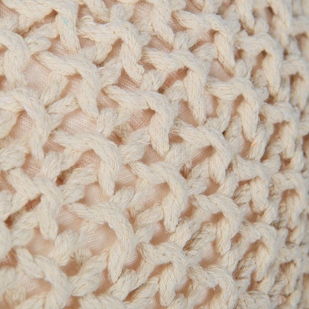 Minimalist Bohemian Neutral Knit Round Accent Ottoman Footstool Pouf Home Décor - Light Beige