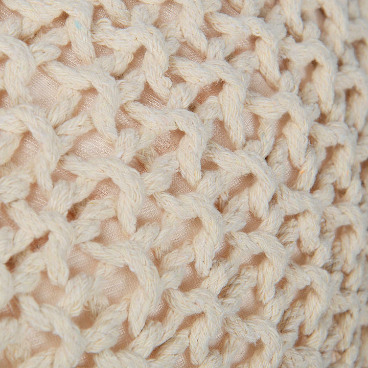Minimalist Bohemian Neutral Knit Round Accent Ottoman Footstool Pouf Home Décor - Light Beige
