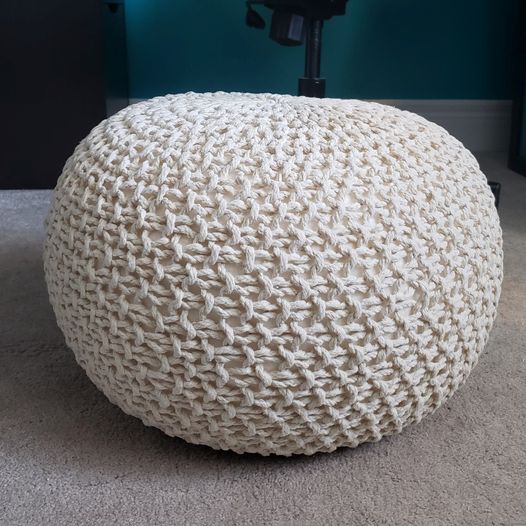 Minimalist Bohemian Neutral Knit Round Accent Ottoman Footstool Pouf Home Décor - Light Beige