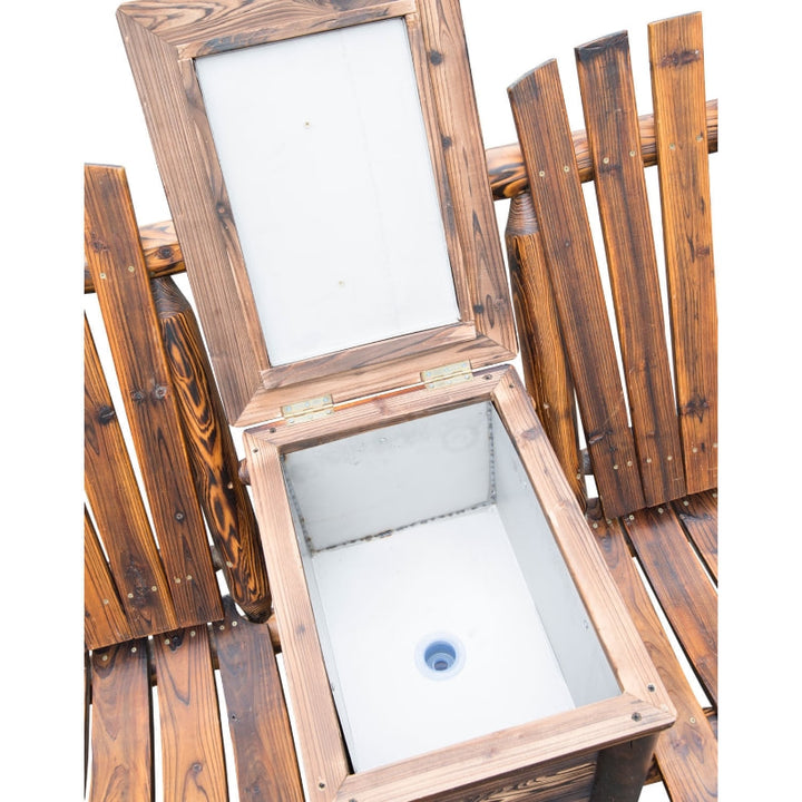 2 Seat Rustic Wooden Farmhouse Lounger w/ Cooler, Patio Tanning Beach Pool Deck Garden - Walnut