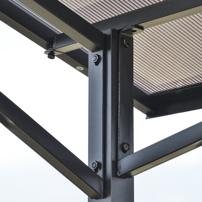 8' x 5' Aluminum Steel Gazebo Canopy Shelter w/ PC Hardtop Roof, Shelves for BBQ Grill - Black