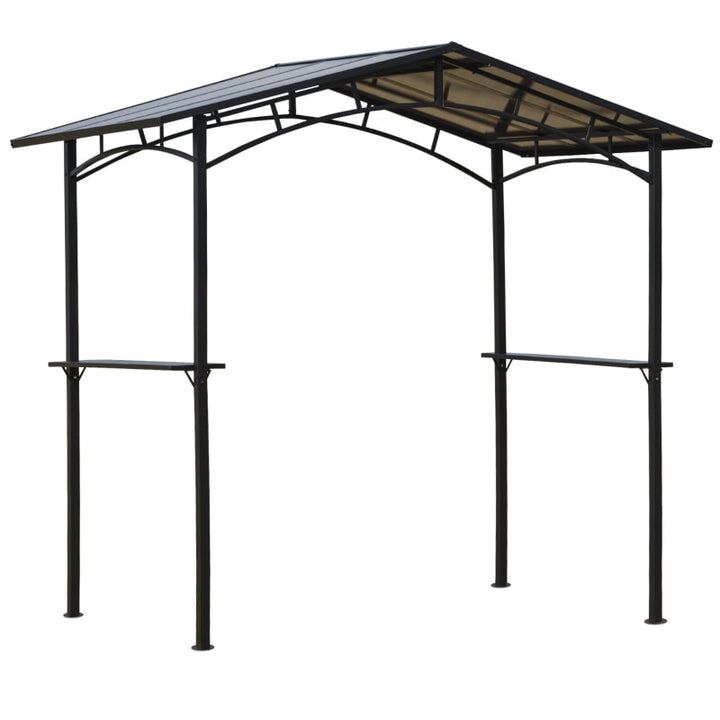 8' x 5' Aluminum Steel Gazebo Canopy Shelter w/ PC Hardtop Roof, Shelves for BBQ Grill - Black