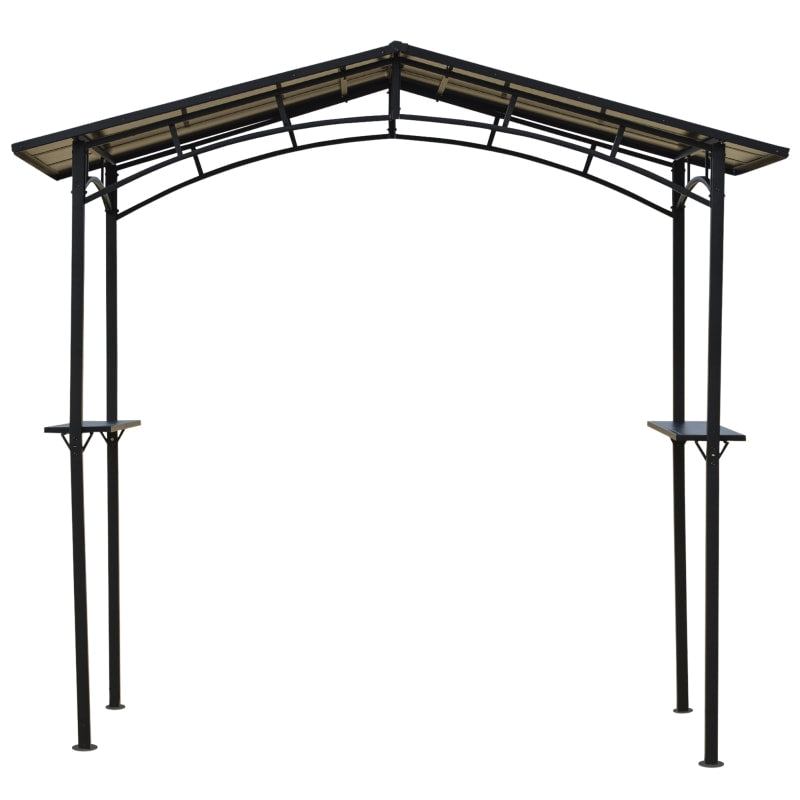 8' x 5' Aluminum Steel Gazebo Canopy Shelter w/ PC Hardtop Roof, Shelves for BBQ Grill - Black