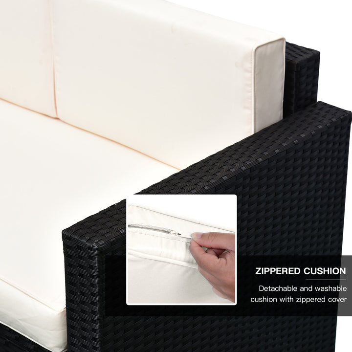 4pc PE Rattan Wicker Conversation Furniture Set w/ Cushions, Outdoor Patio - Black, Cream White