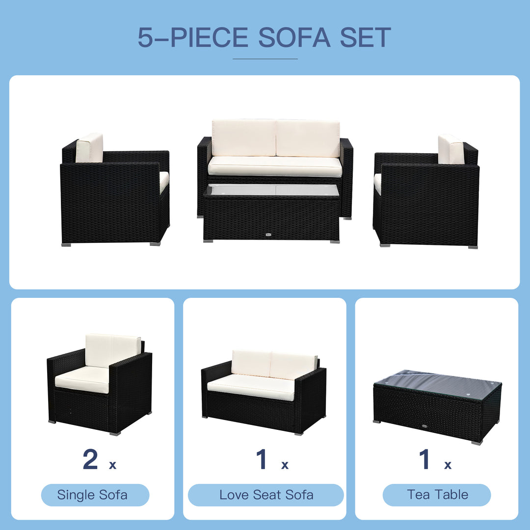 4pc PE Rattan Wicker Conversation Furniture Set w/ Cushions, Outdoor Patio - Black, Cream White