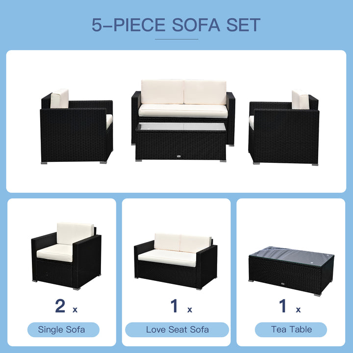 4pc PE Rattan Wicker Conversation Furniture Set w/ Cushions, Outdoor Patio - Black, Cream White