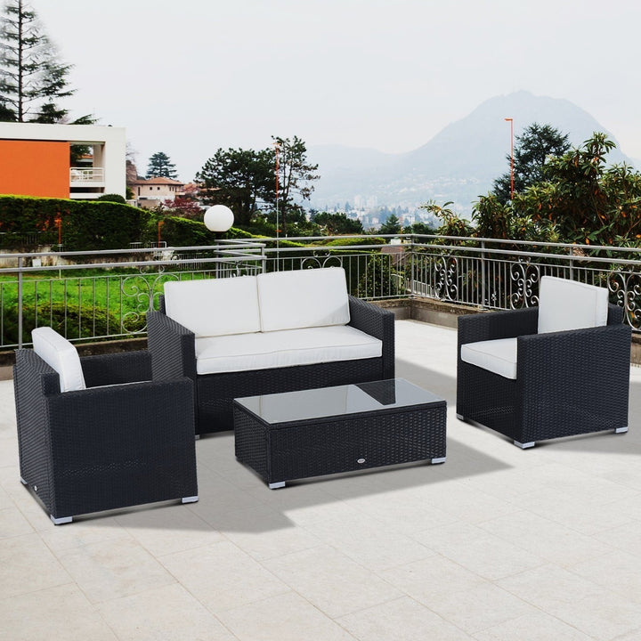 4pc PE Rattan Wicker Conversation Furniture Set w/ Cushions, Outdoor Patio - Black, Cream White