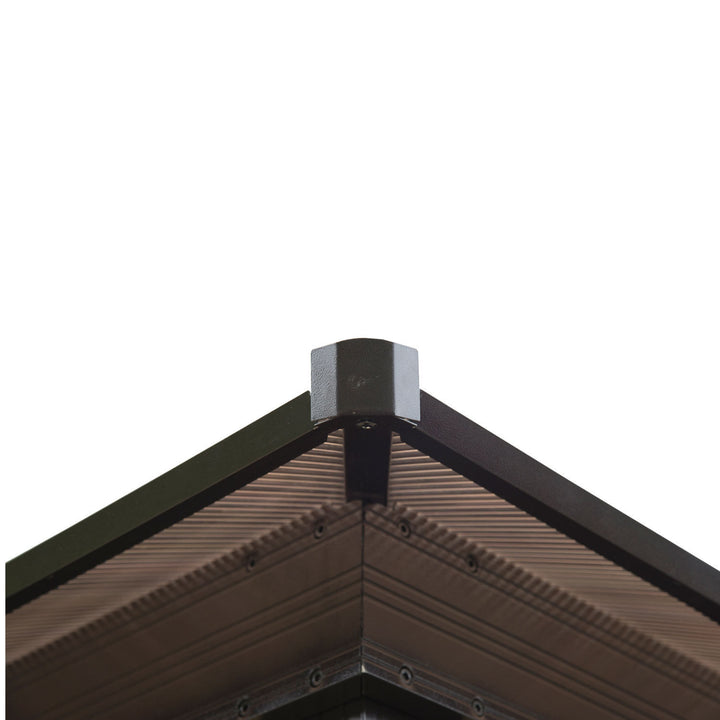 12’ x 10' Aluminum PC Hardtop Gazebo Canopy Shelter w/ Curtains Mosquito Netting Brown & Beige