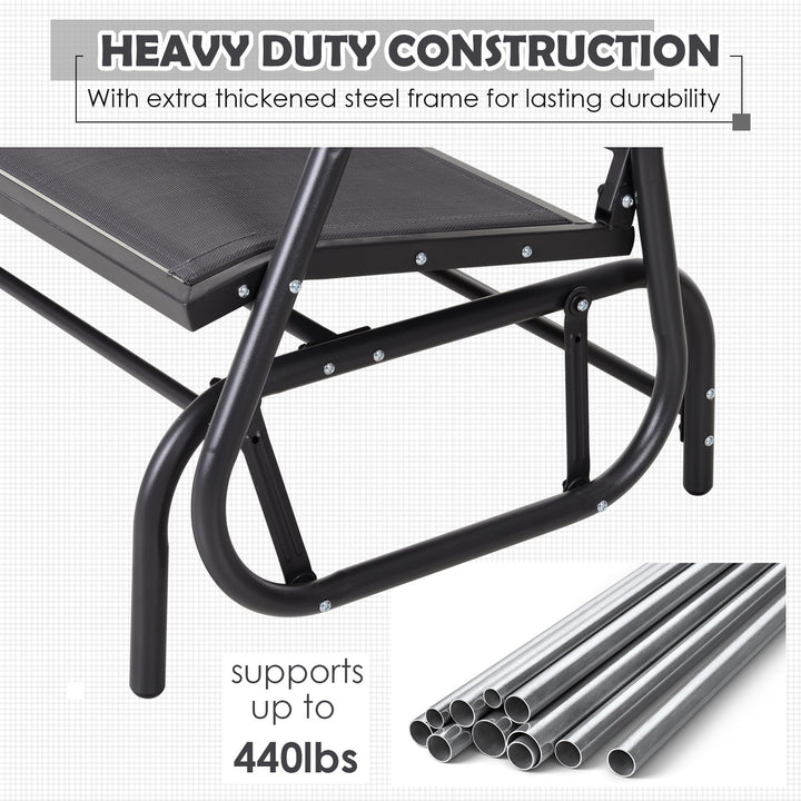 Outdoor 2-Seater Gliding Sling Loveseat / Swing for Patio Backyard Garden Deck - Dark Grey