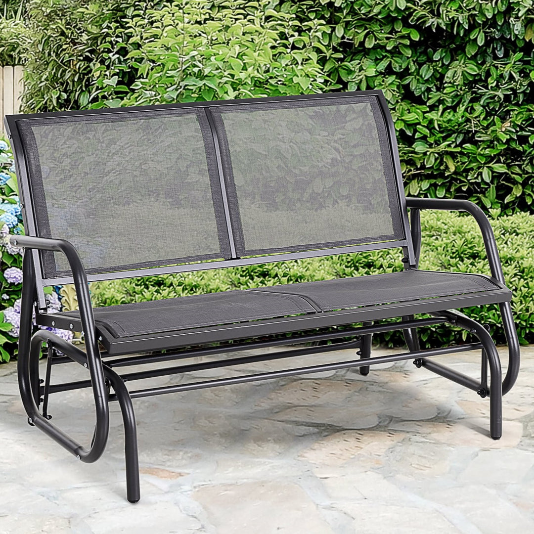 Outdoor 2-Seater Gliding Sling Loveseat / Swing for Patio Backyard Garden Deck - Dark Grey