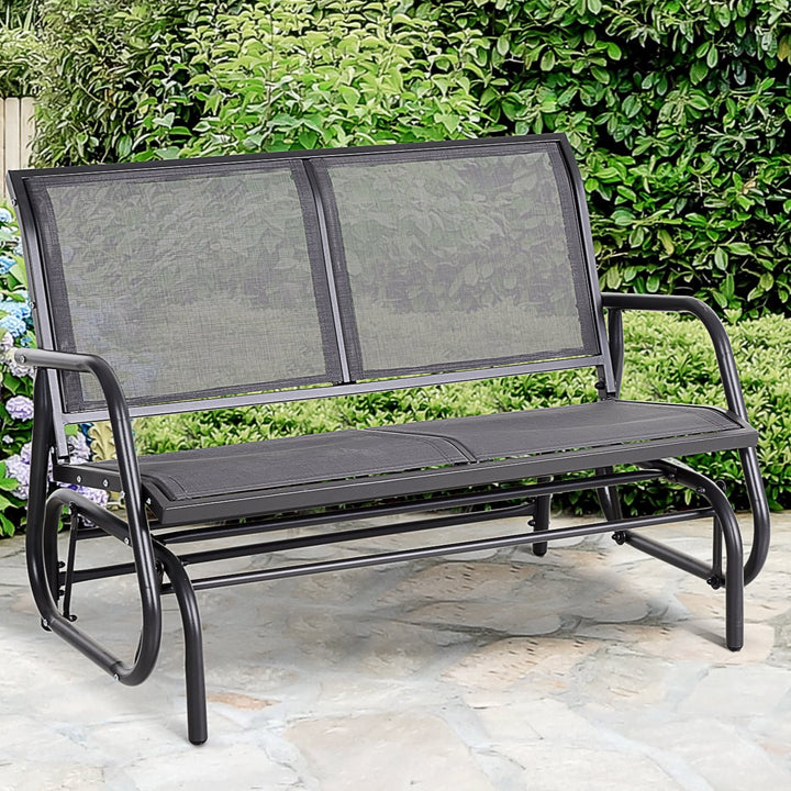 Outdoor 2-Seater Gliding Sling Loveseat / Swing for Patio Backyard Garden Deck - Dark Grey