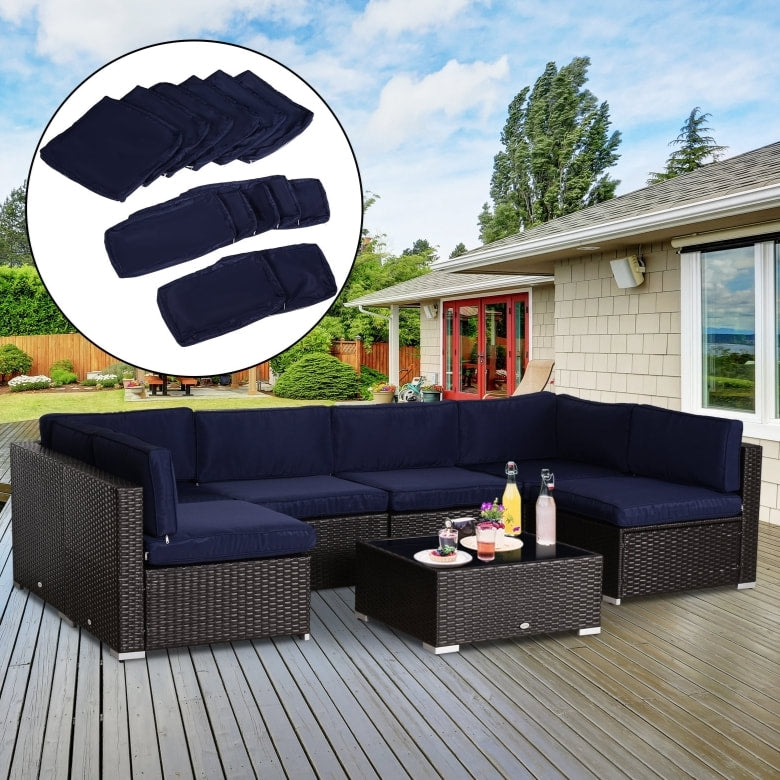 14pc Replacement Patio Cushion Covers Sectional Sofa Conversation Set Deck Garden - Navy Blue