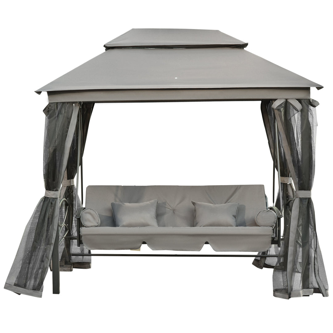3-in-1 Outdoor Daybed Swing Gazebo w/ Bug Mesh - Grey