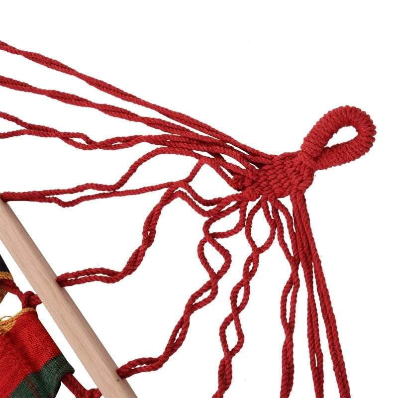 Double Flat Hammock Lounger w Tassels, Spreader Bar for Yard Garden Patio Camping, Red Rainbow