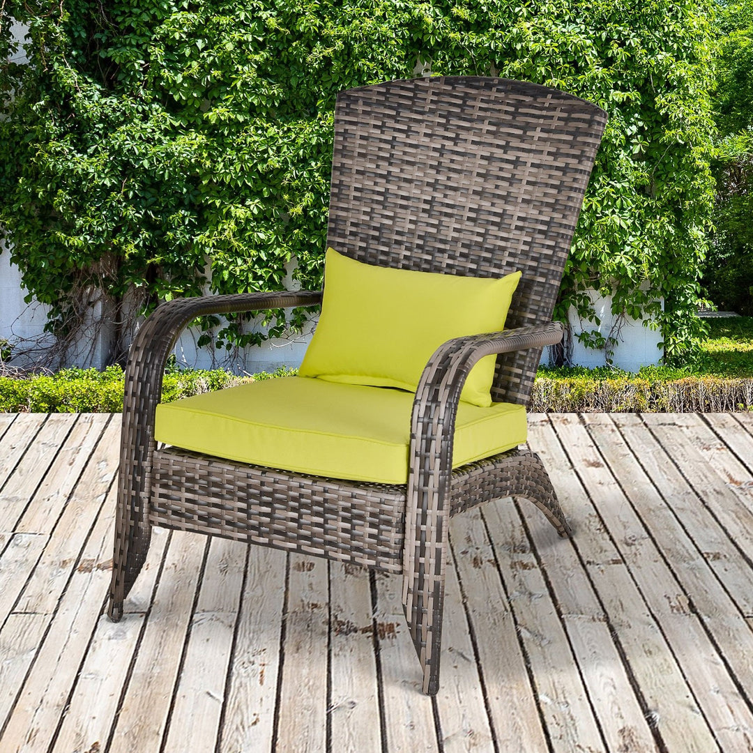 PE Rattan Wicker Muskoka Adirondack Chair Lounger Patio Deck Garden Seat, Grey w Green Cushions