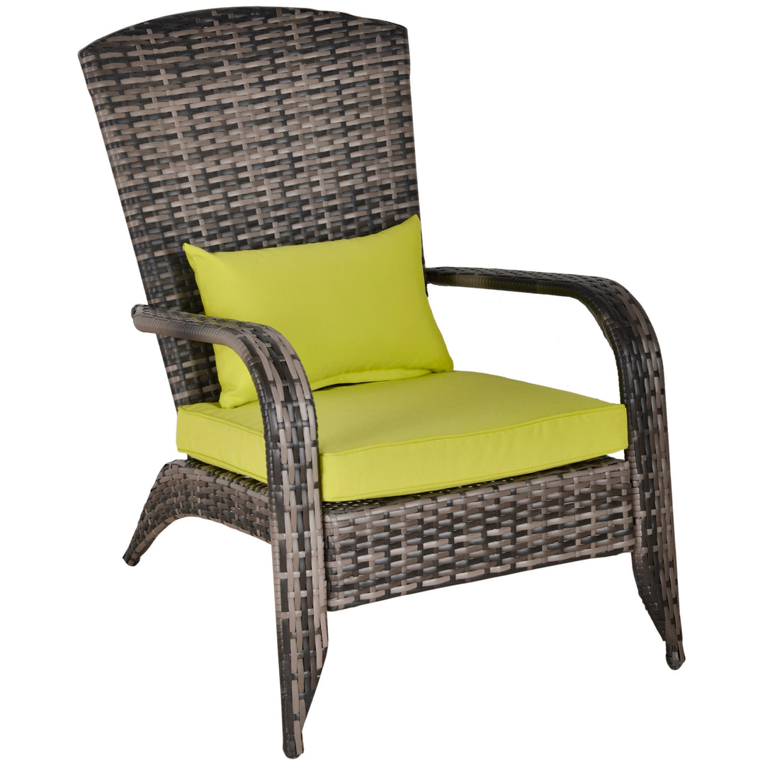 PE Rattan Wicker Muskoka Adirondack Chair Lounger Patio Deck Garden Seat, Grey w Green Cushions