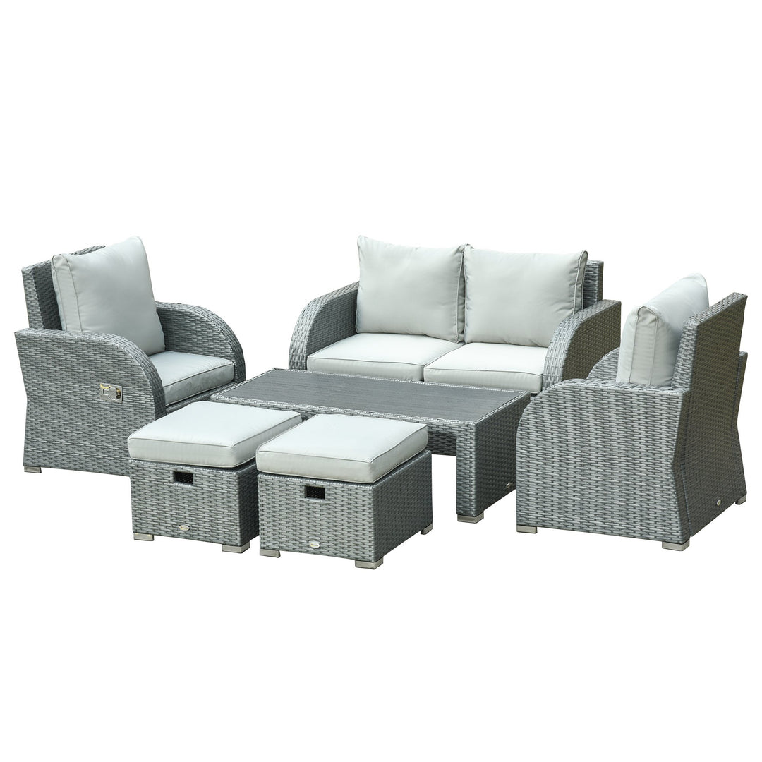 6pc PE Rattan Wicker Compact Conversation Set w/ Recliners, Footstools for Outdoor Patio - Grey
