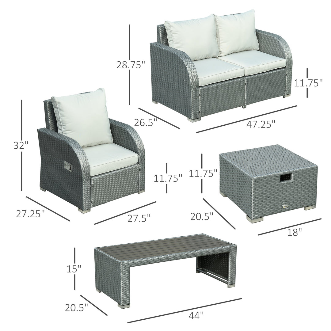 6pc PE Rattan Wicker Compact Conversation Set w/ Recliners, Footstools for Outdoor Patio - Grey