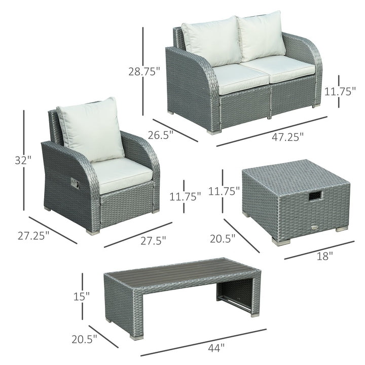 6pc PE Rattan Wicker Compact Conversation Set w/ Recliners, Footstools for Outdoor Patio - Grey