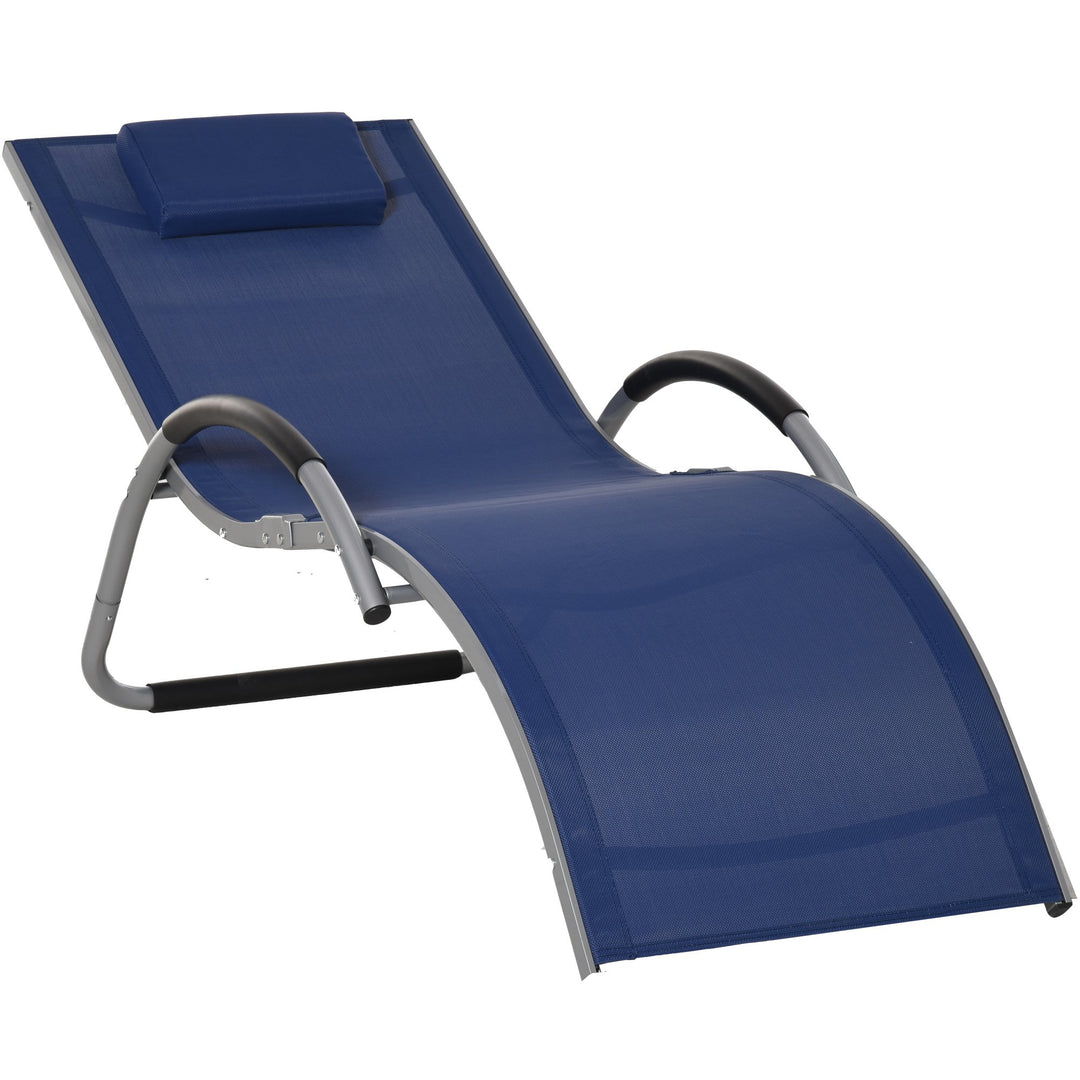 Ergonomic Aluminum Sun Reclining Lounger Chair w Headrest, Outdoor Patio Deck Garden, Blue
