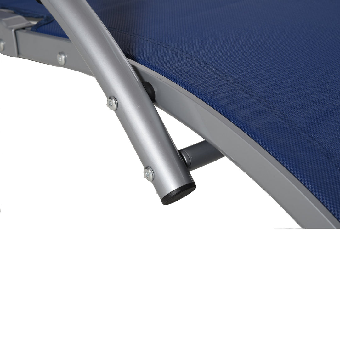 Ergonomic Aluminum Sun Reclining Lounger Chair w Headrest, Outdoor Patio Deck Garden, Blue