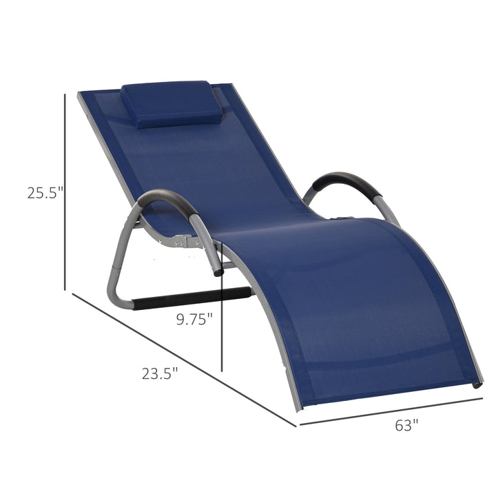 Ergonomic Aluminum Sun Reclining Lounger Chair w Headrest, Outdoor Patio Deck Garden, Blue