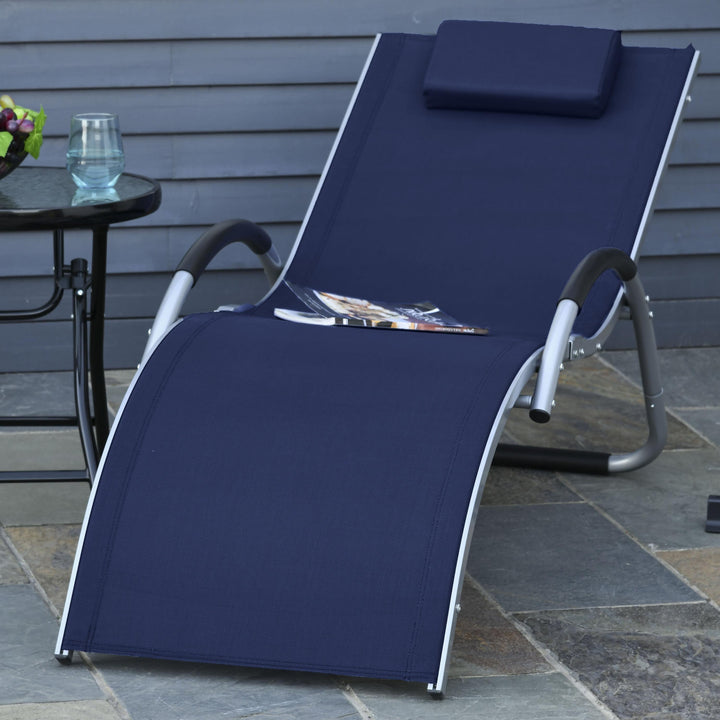 Ergonomic Aluminum Sun Reclining Lounger Chair w Headrest, Outdoor Patio Deck Garden, Blue