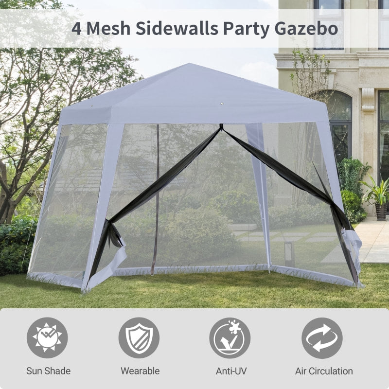 10' x 10' Gazebo Canopy Patio Event Party Tent Camping Sun Shelter w/ Mesh Net Walls, Grey