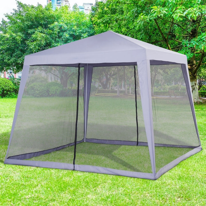 10' x 10' Gazebo Canopy Patio Event Party Tent Camping Sun Shelter w/ Mesh Net Walls, Grey