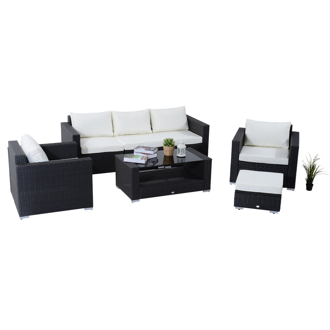 7pc Premium PE Rattan Wicker Furniture w Sofa, Chairs for Outdoor Patio, Dark Grey, Cream Beige