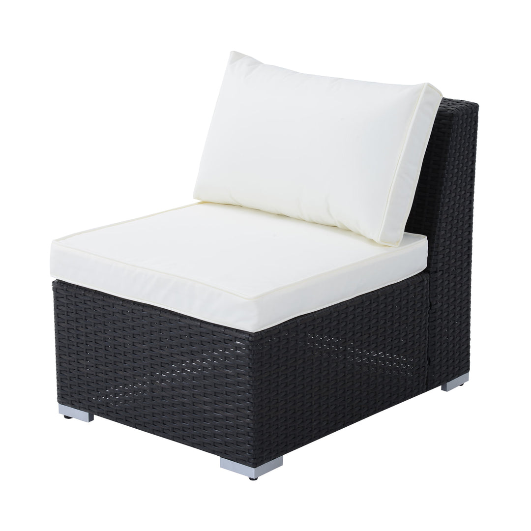 7pc Premium PE Rattan Wicker Furniture w Sofa, Chairs for Outdoor Patio, Dark Grey, Cream Beige