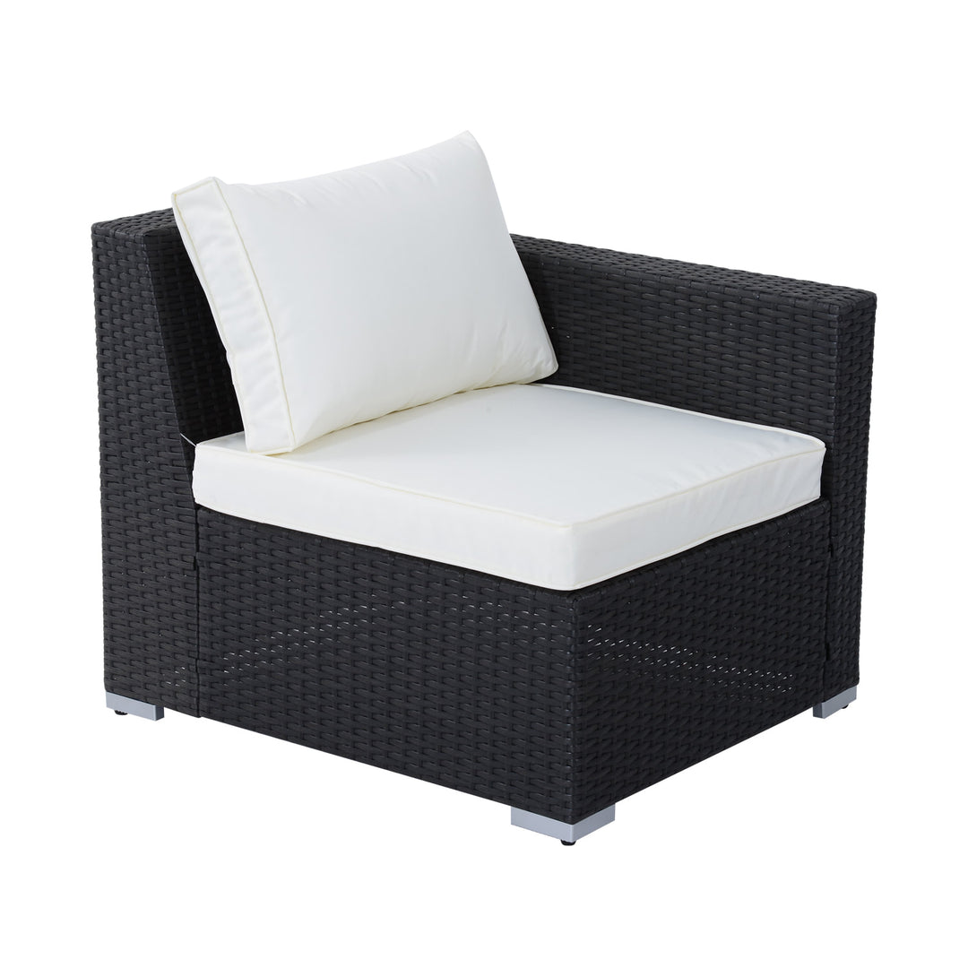 7pc Premium PE Rattan Wicker Furniture w Sofa, Chairs for Outdoor Patio, Dark Grey, Cream Beige