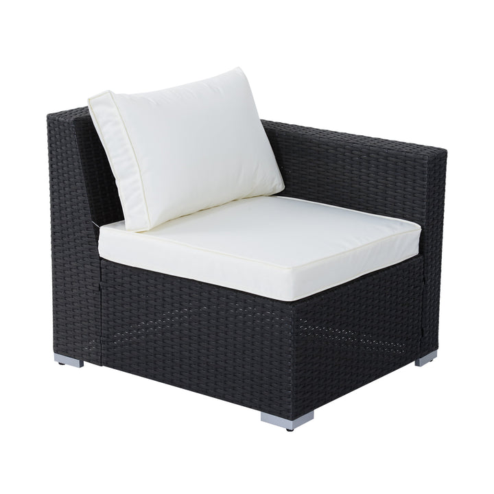 7pc Premium PE Rattan Wicker Furniture w Sofa, Chairs for Outdoor Patio, Dark Grey, Cream Beige