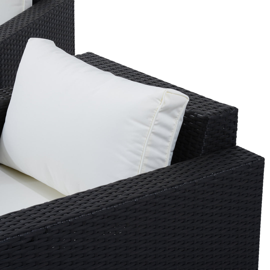 7pc Premium PE Rattan Wicker Furniture w Sofa, Chairs for Outdoor Patio, Dark Grey, Cream Beige