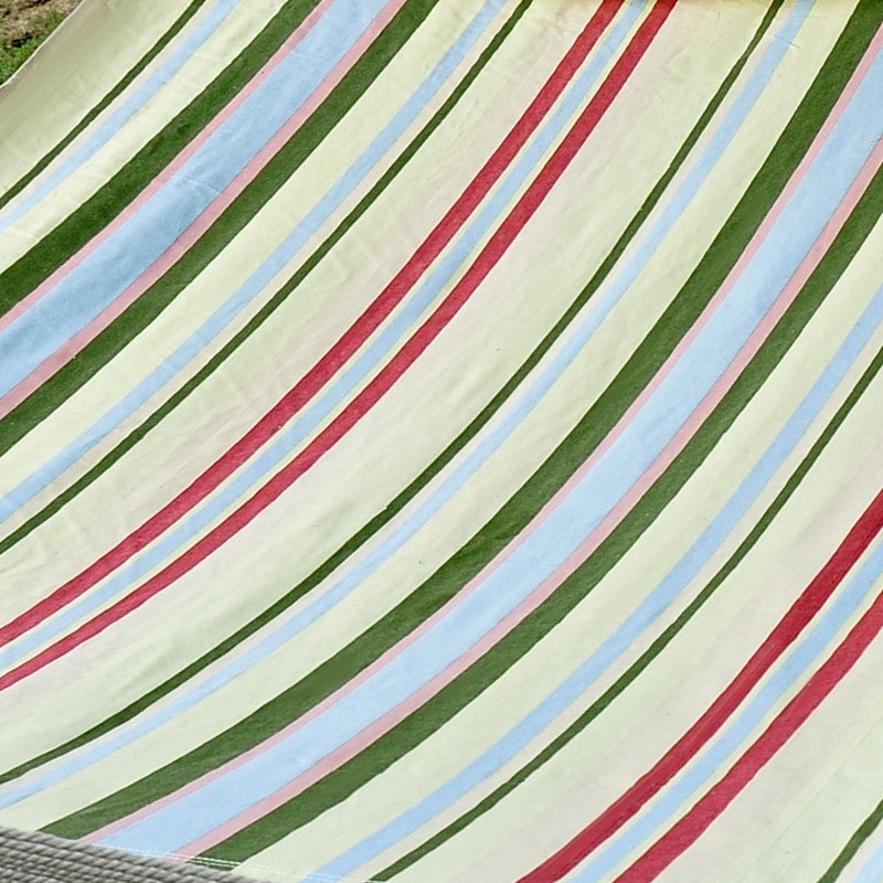 Double Flat Hammock Lounger w Spreader Bar, Pillow for Yard Garden Camping, Light Multi Colour