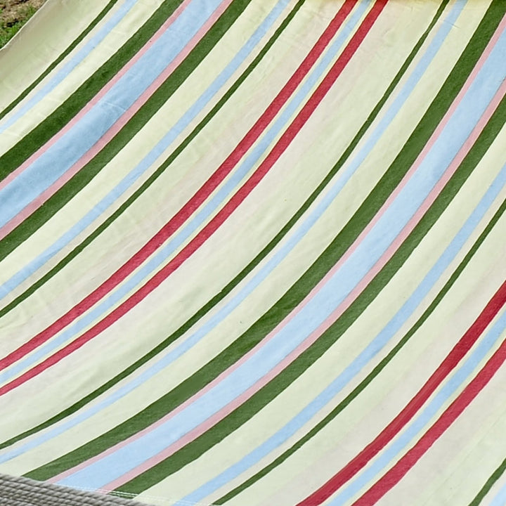 Double Flat Hammock Lounger w Spreader Bar, Pillow for Yard Garden Camping, Light Multi Colour