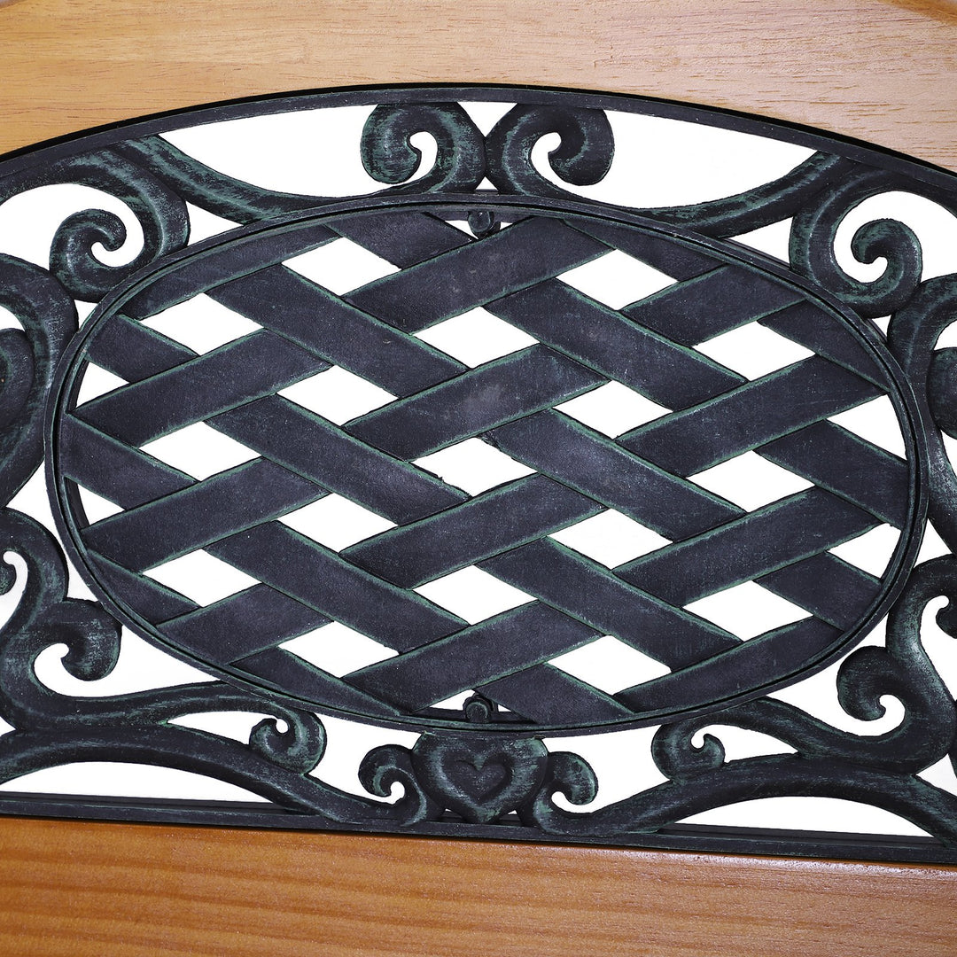 Farmhouse 2-Seater Loveseat Wooden & Cast Iron Outdoor Bench Garden Patio Deck Porch - Brown