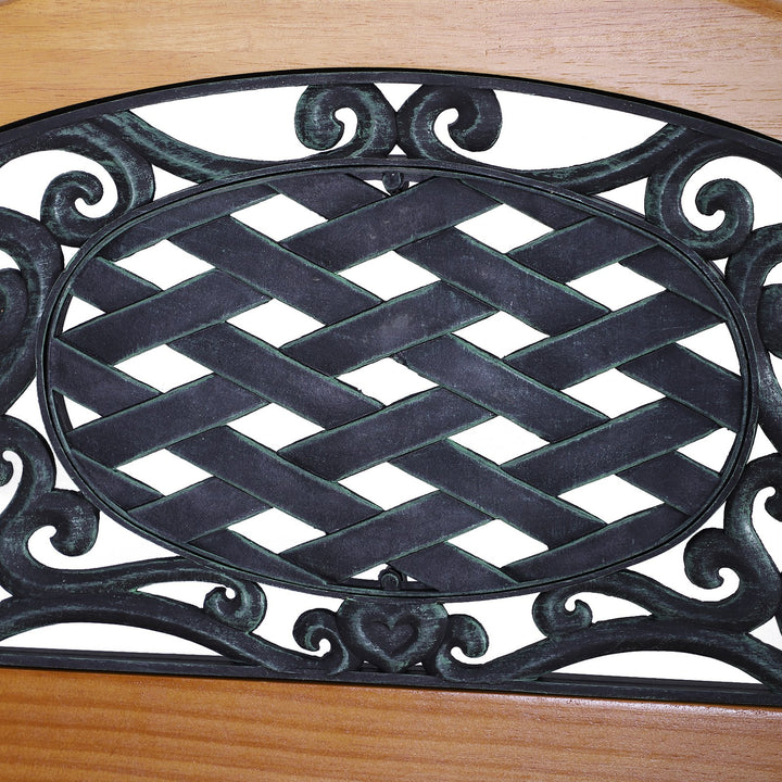 Farmhouse 2-Seater Loveseat Wooden & Cast Iron Outdoor Bench Garden Patio Deck Porch - Brown