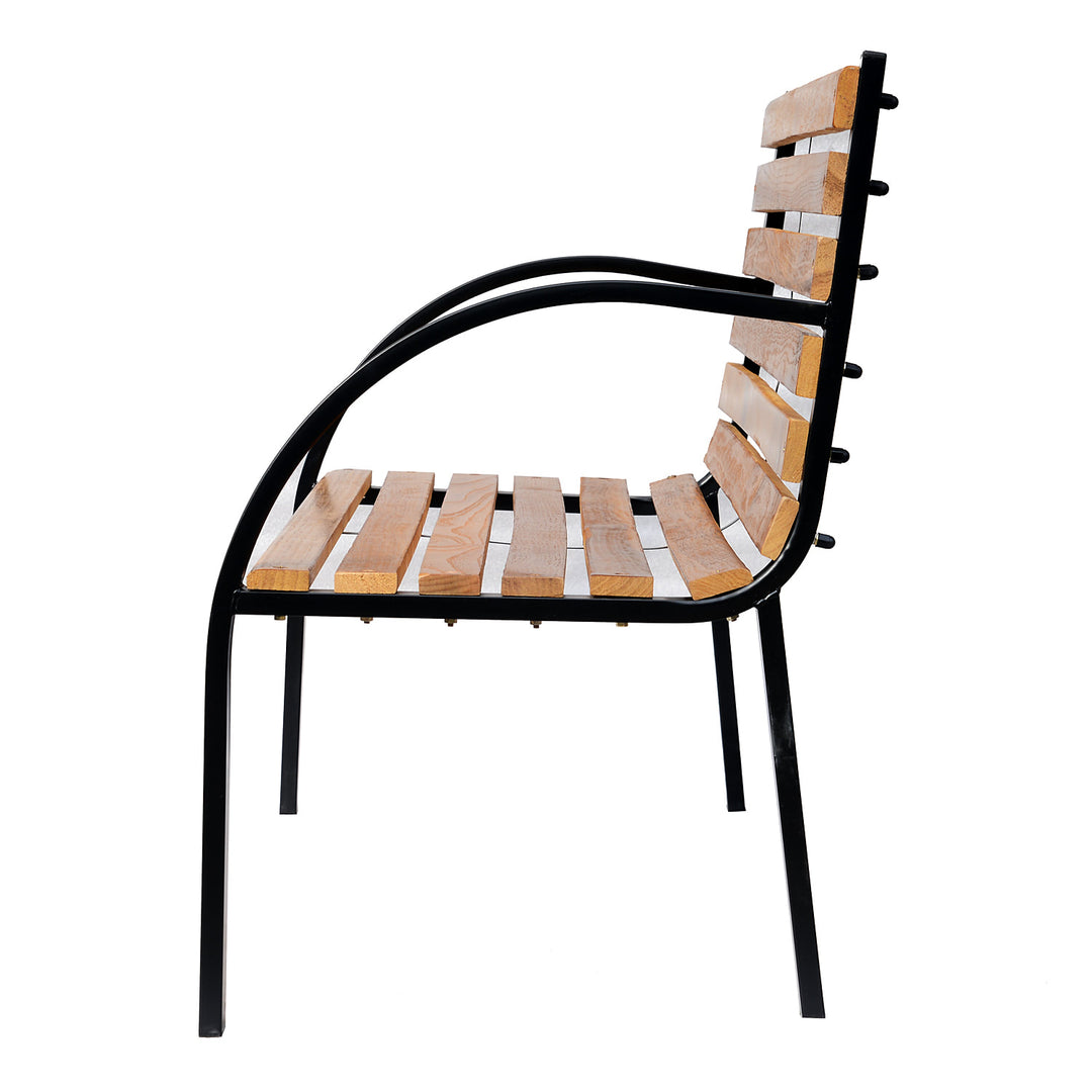 Farmhouse 2-Seater Loveseat Hardwood & Metal Outdoor Bench Garden Patio Deck Porch - Brown