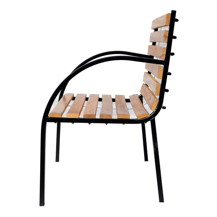 Farmhouse 2-Seater Loveseat Hardwood & Metal Outdoor Bench Garden Patio Deck Porch - Brown